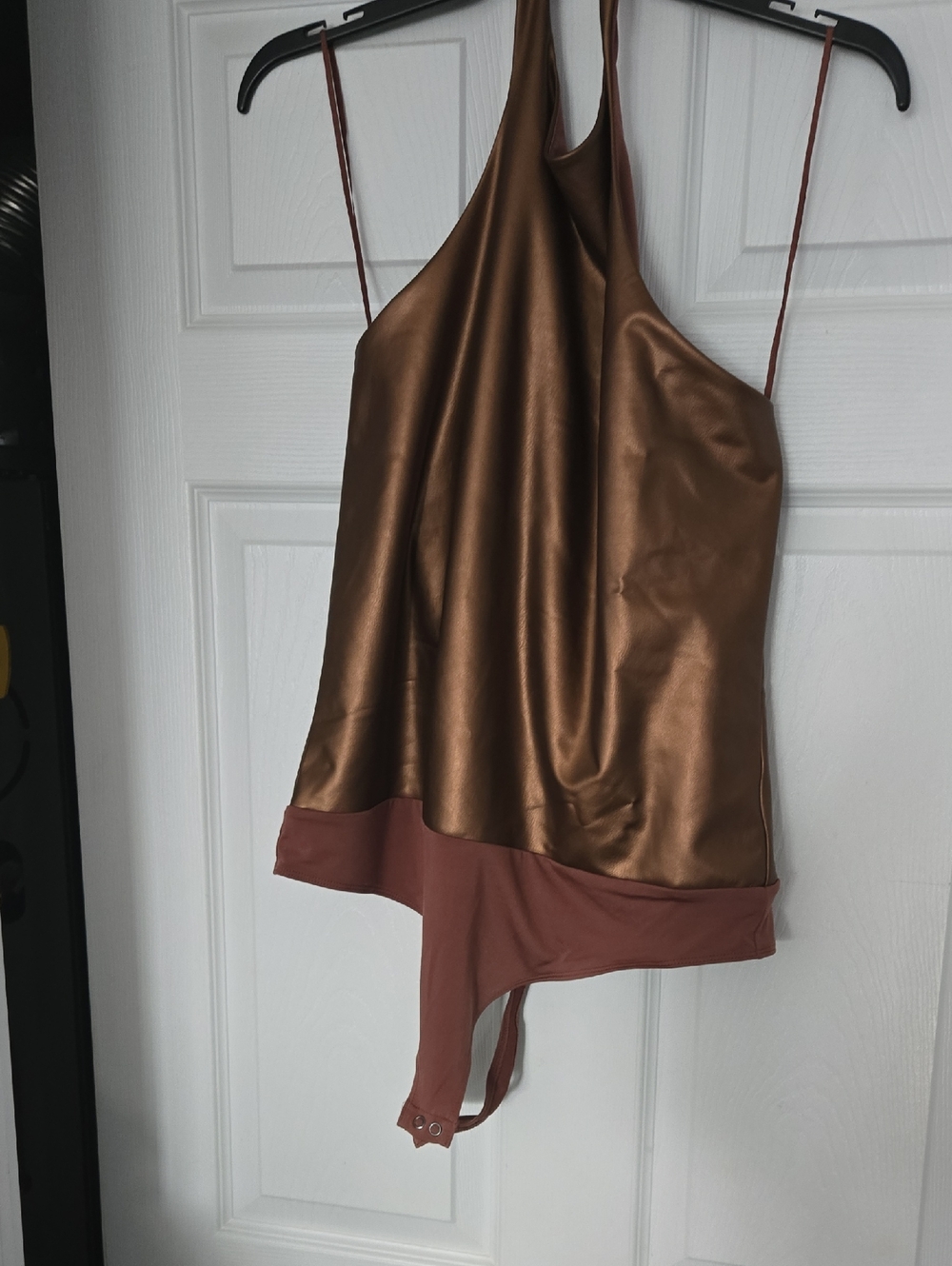 Express Faux Leather Halter Bodysuit in Copper